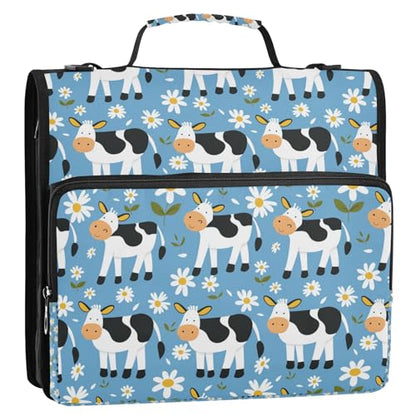 3 Ring Zipper Binder With Shoulder Strap Documents Storage Organizer Animal Dog - color: Floral Cow