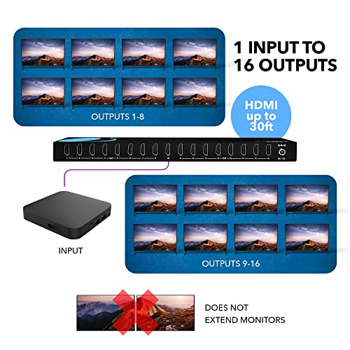 OREI 1 in 16 4K Out HDMI Splitter 4:4:4 8-bit - HDMI 2.0, HDCP 2.2, 18 Gbps, 4K @ 60Hz HDMI Duplicator/Distributor UltaHD High Resolution (UHDS-1016) (1x16) | OREI 1 in 16 Out HDMI Splitter 4K@60Hz 4:4:4 8-bit With HDMI 2.0, HDCP 2.2, 18 Gbps - size: 1x16