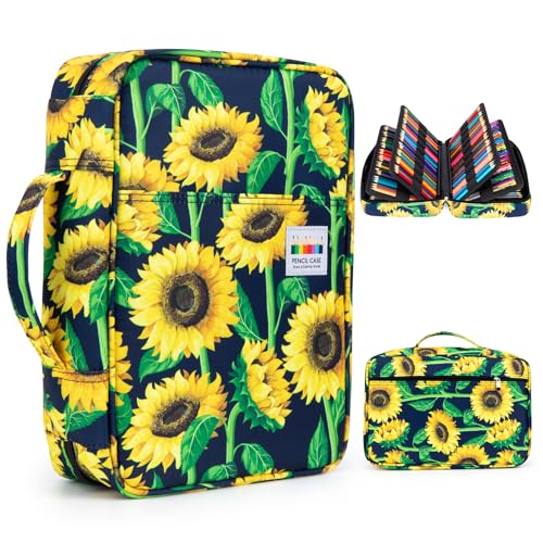 YOUSHARES 300 Slots Color Pencil Case - Pencil Holder with Handy Wrap & Zipper, Multilayer Holder for Prismacolor Colored Pencils & Gel Pen (Sunflower) - color: Sunflower