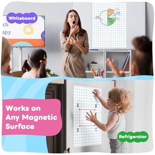 Magnetic Graph Grid Paper,21.3" x 16.5" Dry Erase Chart Paper for Whiteboard Homeschool Essentials Teacher Must Haves,Math Classroom Teaching Supplies
