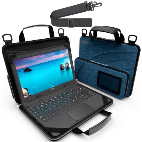 UZBL 11-11.6 Inch Always-on Chromebook Protective Hard Case with Accessory Pouch and Adjustable Shoulder Strap - color: Deep Blue