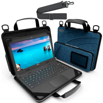 UZBL 11-11.6 Inch Always-on Chromebook Protective Hard Shell Case Cover with Pouch and Shoulder Strap, Fits MacBook Neo 13 inch - color: Deep Blue