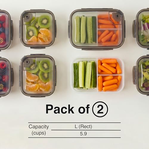 BPA-Free Plastic Airtight Food Storage Containers with Vented Lids, 2-Pack (5.9 Cups Each) for Meal Prep and Leftovers - size: Pack of 2 (5.9 Cup)