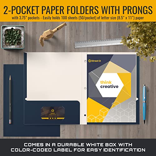Better Office Products Navy Blue Paper 2 Pocket Folders with Prongs, 50 Pack, Matte Texture, Letter Size Paper Folders, 50 Pack, with 3 Metal Prong Fastener Clips, Dark Blue - color: Navy Blue