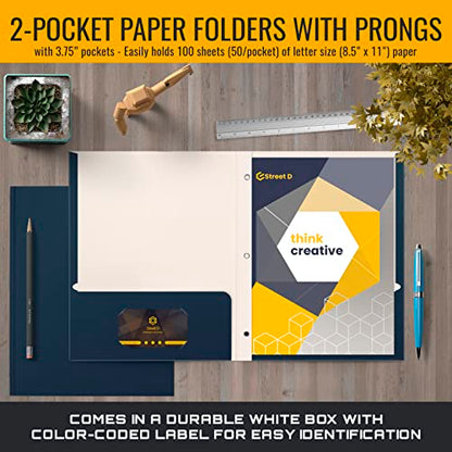 Better Office Products Navy Blue Paper 2 Pocket Folders with Prongs, 50 Pack, Matte Texture, Letter Size Paper Folders, 50 Pack, with 3 Metal Prong Fastener Clips, Dark Blue - color: Navy Blue