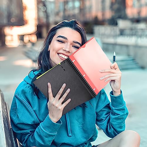 INFUN All-in-one Telescoping Binder Notebook- 2PCS, 3 Ring Notebook Binder with 1 Plastic Movable Pocket Folder,5 Plastic Subject dividers and Graph Paper and College Ruled Paper - Red - color: Red, size: 2 PCS