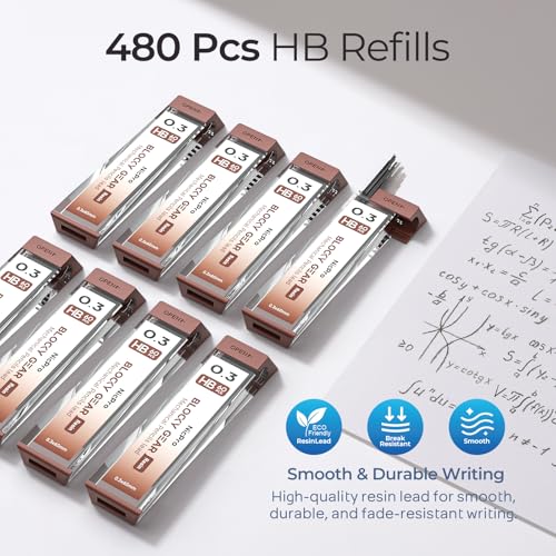 Nicpro 3 Pack Blocky Gear 0.3 mm Metal Mechanical Pencils Set with Case, Lead Drafting Pencil with 8 Tube (480PCS) Lead Refills, 4 Erasers, 18 Eraser Refills for Art Writing, Sketching Drawing - style: 0.3mm