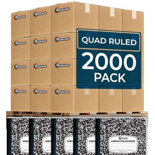 Rosmonde 2000 Pack (Pallet) Composition Notebooks Bulk, Quad Ruled, Full Pallet of Composition Notebooks, 200 Pages (100 Sheets), 9-3/4 x 7-1/2, Bulk Notebooks for School & College, 4-7 Days Transit - size: 2000 Pack | Full Pallet, style: Black Marble