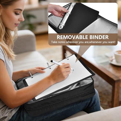 Heavy-Duty 3-Hole Ring System Binder Bag with 7-Compartment Document Sorter and 5 Elastic Pen Slots for Academic Lecture Halls Black White Tiger