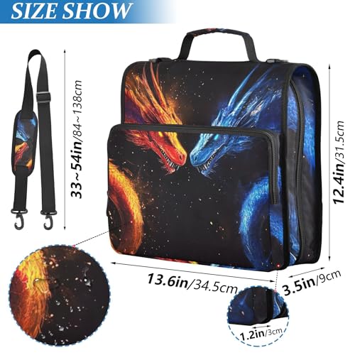 Dragons Zipper Binder with Shoulder Strap & Handle for Easy Carry, 1.5 Inch 3-Ring Binder for School, Expansion Panel and Expanding File