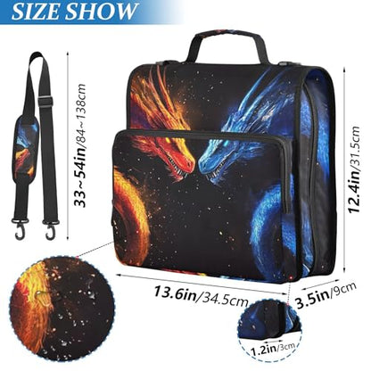 Dragons Zipper Binder with Shoulder Strap & Handle for Easy Carry, 1.5 Inch 3-Ring Binder for School, Expansion Panel and Expanding File