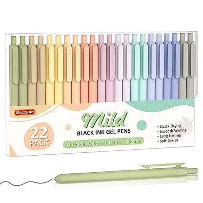 Shuttle Art Retractable Mild Gel Ink Pens - 22 Pack, Black Ink, Cute Fine Point Pens for Writing, Journaling & Notes - color: 22 Black Ink