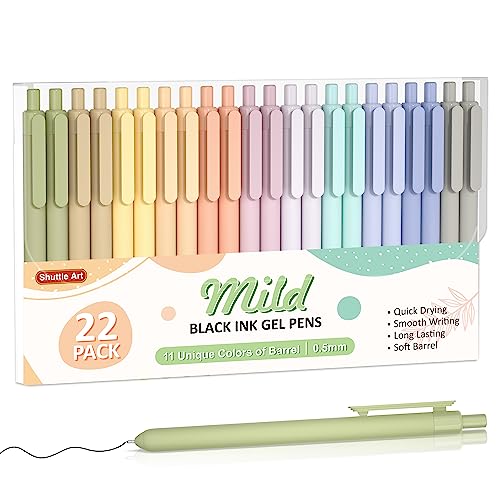 Shuttle Art Retractable Mild Gel Ink Pens - 22 Pack, Black Ink, Cute Fine Point Pens for Writing, Journaling & Notes - color: 22 Black Ink