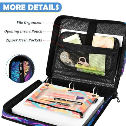 Octopus 2-inch 3 Ring Zipper Binder with Shoulder Strap Holds 14 Inch Laptop for Students and Office - color: Glowing Octopus