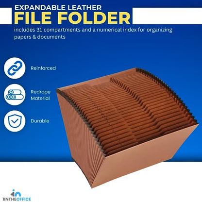 1InTheOffice Expanding File Folder 31 Sections, Accordion File Organizer, Numerical Open Top Pocket Expanding File Folder, Letter Size