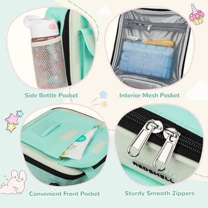 REDSHELL Lunch Box Kids, Large Insulated Lunch Bag Lunchbox for Girl, Green | Tactical Style, Cooler Lunchbag, Square Toddler Lunchbox, School & Daycare, Lunch Tote, Water Bottle Holder, Adjustable Strap - color: Green