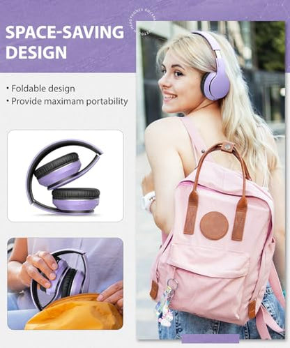 rockpapa E7 Over Ear Wireless Bluetooth Headphones with Mic Without Travel Case, Foldable Wired/Wireless Headphones with Microphone for Kids Childrens Boys Girls Teen Youth Adult Purple Black - color: Purple Black, style: without Case