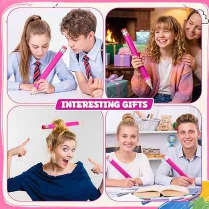 Tinlade 6 Pcs Wooden Jumbo Pencils for Prop, Funny Huge Pink Giant Pencil 14 Inch for Home and School Supplies, Kids, Preschoolers - color: Pink