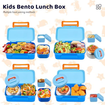 JXXM Lunch Box for Kids With 8oz Soup Thermo, Leak-proof Lunch Container with 2 Compartments, Thermo Food Jar Food Containers for Back to School Girls Boys (Blue) - color: Blue