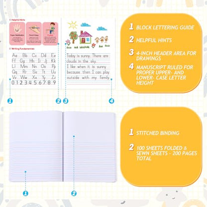 Fulmoon 24 Pcs Primary Composition Notebook K-2 with Picture Space Primary Journal Grades K-2 Draw and Write Journal Composition Book for Preschool Classroom, 80 Sheet (Red) - color: Red