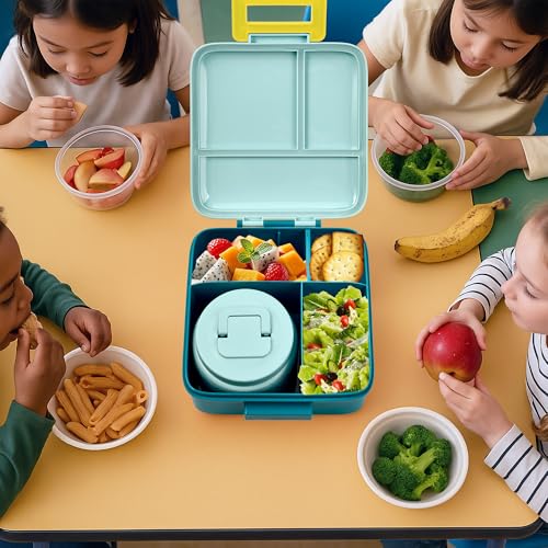 Bento Lunch Box for Kids with 8oz Soup Thermo Leak-Proof Lunch Food Containers with Snack Sauce Container for Kid Girls Boys to School (Screaming Dinosaur) - color: Cartoon Screaming Dinosaur