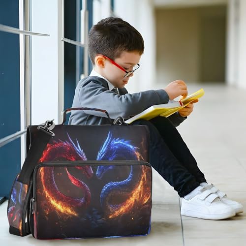 Kigai Dragons 3 Ring Zipper Binder with Handle & Shoulder Strap Expanding File Multiple Pockets Binder Organizer - color: Firing Dragons