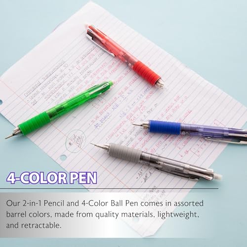 BAZIC PRODUCTS 2-in-1 Mechanical Pencil & 4-Color Pen, Bold, 4-Set | barrel: 4-color ballpoint pen plus 0.7 mm mechanical pencil, 1.0 mm bold ink, cushion grip, refillable