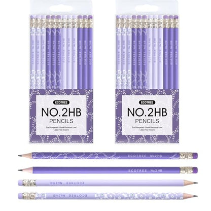 ECOTREE Pencils #2 Pre-Sharpened Pencils for Kids Number 2 Pencil with Erasers for School, Writing, 24 Count - color: Purple, style: 24 COUNT
