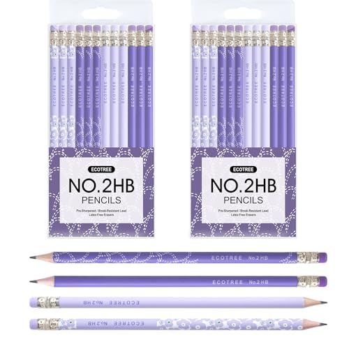 ECOTREE Pencils #2 Pre-Sharpened Pencils for Kids Number 2 Pencil with Erasers for School, Writing, 24 Count - color: Purple, style: 24 COUNT