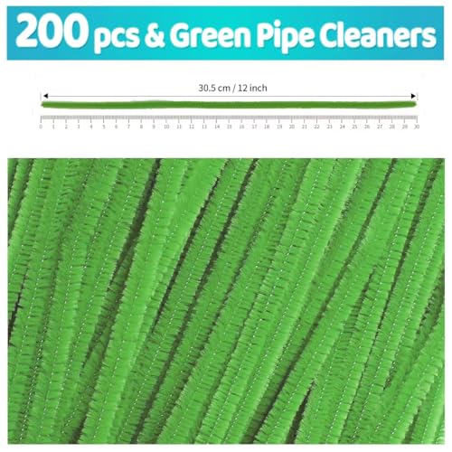 IOOLEEM 200pcs Dark Green Pipe Cleaners, Glitter Chenille Stems, Pipe Cleaners for Crafts, Pipe Cleaner Crafts, Art and Craft Supplies, Christmas Pipe Cleaners. - color: Dark Green, size: Small Pack