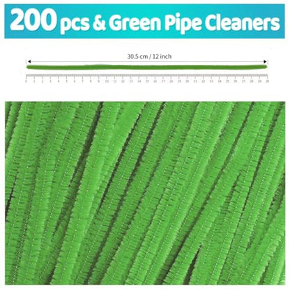 IOOLEEM 200pcs Dark Green Pipe Cleaners, Glitter Chenille Stems, Pipe Cleaners for Crafts, Pipe Cleaner Crafts, Art and Craft Supplies, Christmas Pipe Cleaners. - color: Dark Green, size: Small Pack
