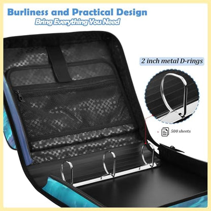 Beach 2-inch 3 Ring Zipper Binder with Shoulder Strap Holds 14 Inch Laptop for Students and Office - color: Beach