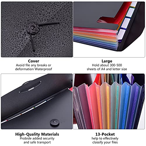 3 Pack 13-Pocket Expanding File, Plastic Expandable File Folder with Pockets, Accordion Organizer Folder - Black&Blue&Red - size: 3Pack-13Pocket