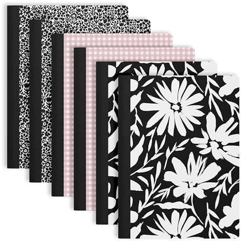 PAPERAGE 6-Pack Composition Notebook Journals, 140 Pages, 3 Unique Decorative Covers with College Ruled Lined Paper, (Classic Floral Gingham), 7.5 in x 10 in – Notebooks for School, Office, or Home - color: Classic Floral Gingham