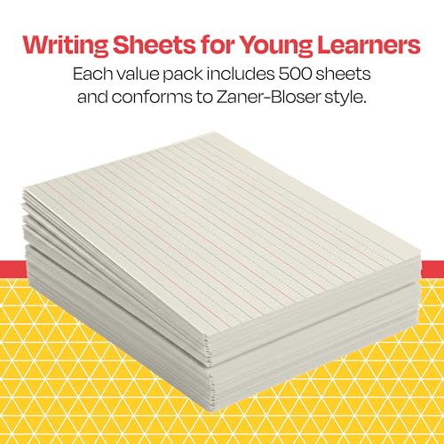 School Smart Zaner-Bloser Writing Paper, Handwriting Practice Lined Paper, Grade 2 to 3 Learning, 1/2 Inch Rule, 10-1/2 x 8 Inches, 500 Sheets - size: 10.5" x 8", style: 1/2 Inch Ruled