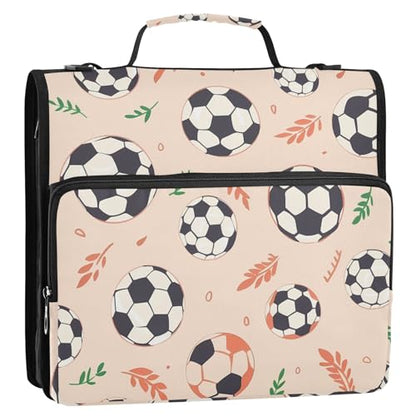 3 Ring Zipper Binder with Shoulder Strap Soccer Ball Pink 1.5 inch Binders Keeper Large Capacity Multi Pockets for School Office Supplies