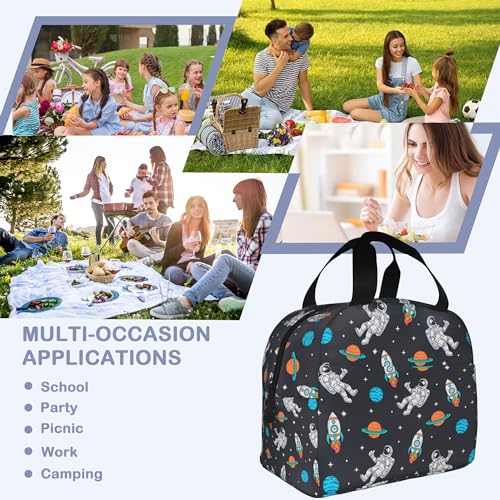 Astronauts Space Rockets Planets Stars Lunch Box,Insulated Lunch Bag for Girls Boys,Reusable Lunch Box for Kids Adults School Student Work Picnic Travel - color: Astronauts Space Rockets Planets Stars