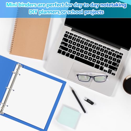 Henoyso 6 Pcs Plastic 2 Inch Mini 3 Ring Binders Fits 5.5" x 8.5" Paper, Holds(Capacity 375 Sheets), Flexible Three Round Rings Small Blue A5 Binders Bulk for School, Office Use, Photo Album - color: Blue, size: 2 Inch