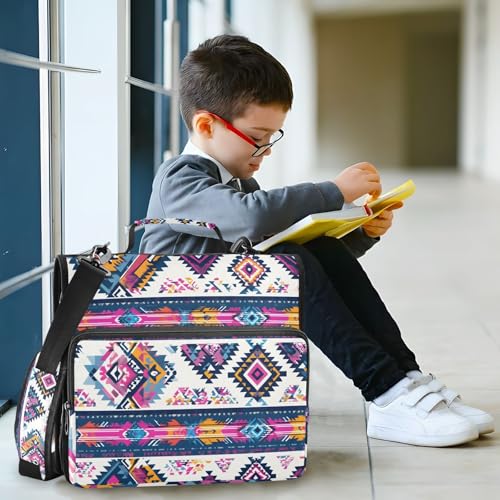 3 Ring Zipper Binder with Shoulder Strap Purple Ethic Aztec Geometric 1.5 inch Binders Keeper Large Capacity Multi Pockets for School Office Supplies - color: Multi143, size: Fit 500 Sheets