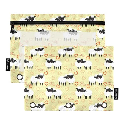 ZAZYXTJ Cute Sheep Binder Pencil Pouchs 3 Ring with Zipper Clear Window Office Organizers bag for School Students Teacher Supplies 2 Pack - color: Sheep
