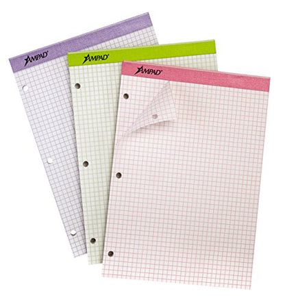 Ampad Double Sheet Graph Pad, 8-1/2 x 11-3/4 Inches, 4 x 4 Quad Rule, Color Will Vary, 100 Sheets (20-278)