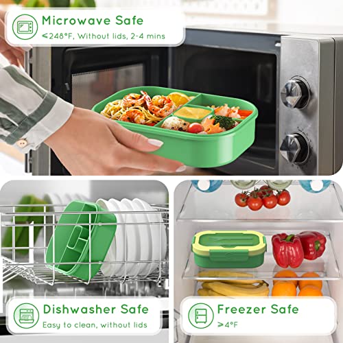 Bento Lunch Box Leakproof 44oz Kids Lunch Box Containers with 4 Compartment, Bento-Style Lunch Bento Box with Cutlery, Reusable Kid Back to School Meal/Snack Packing BPA Free (Green) - color: Green