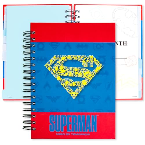 Superman Academic Planner, Superhero Weekly Monthly Daily Agenda, Custom Date Organizer for Time Management, Spiral Bound Notebook with Colorful Tabs,Datebooks for Middle or High School Student (Blue Red) - color: Blue Red