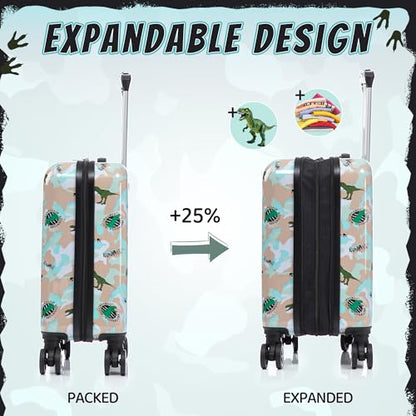 16’’ Kid’s Luggage Set with Spinner Wheels, Hardside with Suitcases,6 Piece | Carry on Luggage, Travel Rolling Luggage Airline Approved Suitcase Set with Spinner Wheels Girls Boys - color: Dinosaur-1