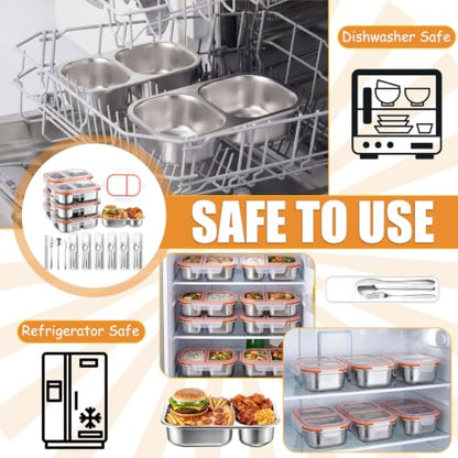 36 Pcs Stainless Steel Snack Containers Set with Fork, Knife, Spoon & Chopsticks – 6 Pack 27 oz Leakproof Bento Snack Boxes, 2-compartment Food Storage Container for Snacks, Fruits, Meal Prep & Travel - style: 2-compartments