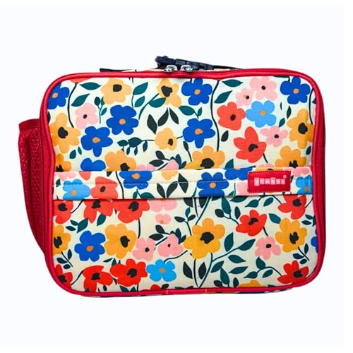 Yumbox Kids Insulated Lunch Bag, Holds Lunch Box & Bottle, Poppy Flowers | Holds Lunch Box & Water Bottle | 3 Ways to Carry | Interior Zipper Pocket | Insulated EVA Lining | Wipe-Clean Fabric - color: Poppy Red