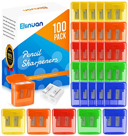 100 Pack Pencil Sharpeners Bulk - Double Hole Pencil Sharpener Manual with Cover for School Kids, Small Cute Pencil sharpeners Handheld for Students School Classroom Supplies