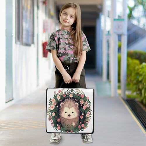 Hedgehog Waterproof Zipper Binder with Shoulder Strap, 3-Ring Trapper Keeper with Lay-Flat Design and Multiple Compartments for School & Office, Adults & Kids
