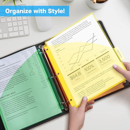 Dunwell 5-Tab Binder Pocket Dividers, Plastic Dividers with Two Pockets for 3-Ring Binder, Multicolor, Fits 8.5x11 Letter Size Documents, Insertable Tabs, 5 Subject Notebook Divider 3 Hole Punched - size: 1 Set (5 pcs), style: 2 Pockets