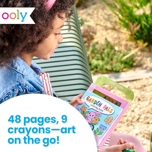 Ooly Kids Travel Activity Kit – 9 Jumbo Crayons & 48 Coloring Pages, Car Crafts for Kids, Mess-Free Road Trip Art Set, Airplane Activities – Garden Pals - color: Garden Pals